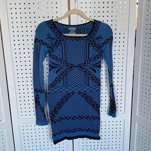 Freepeople blue bodycon long sleeve dress